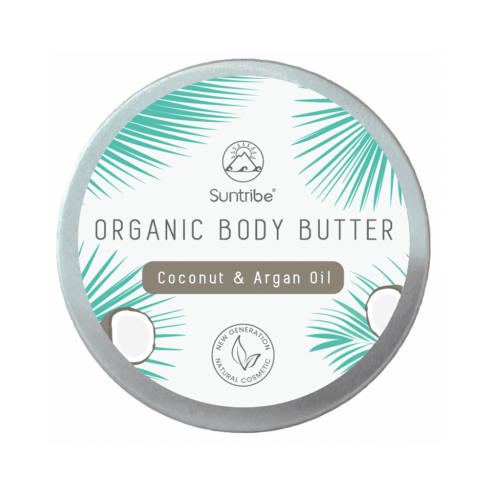 Suntribe - Organic Body Butter Coconut & Argan Oil | Organic Skincare | Natural Bodycare | Vegan Moisturiser | Green Beauty | Non-toxic | Plastic Free