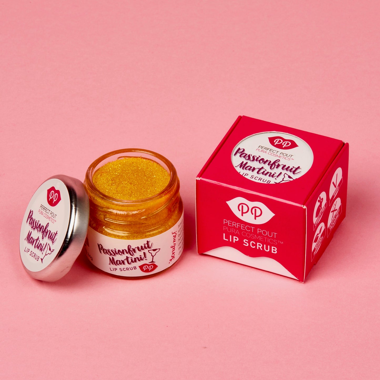 Pura Cosmetics Passionfruit Martini Lip Scrub | Gorgeous tubs of gentle exfoliator | Vegan Beauty | Cruelty Free | Natural Ingredients | Plastic Free