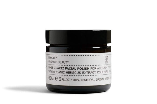 Evolve Rose Quartz Facial Polish | 100% Natural, Cruelty Free and Vegan face scrub gently buffs away dead skin cells and unclog pores