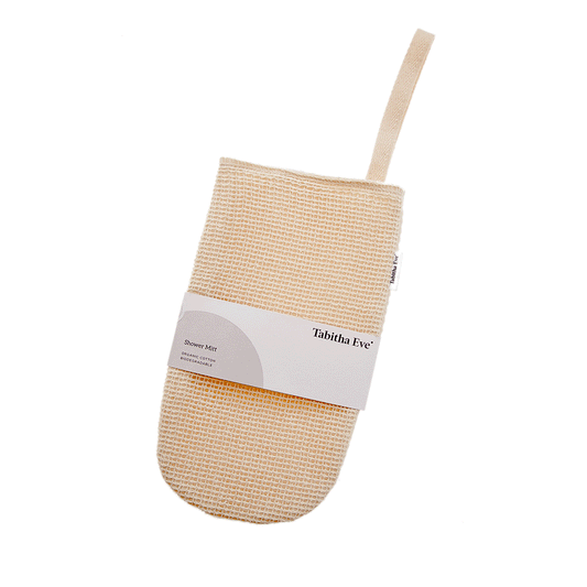 Tabitha Eve Cotton Shower Mitt | Plastic Free Bathroom Accessories | Eco Friendly Skincare Essentials | Cruelty Free | Natural Beauty