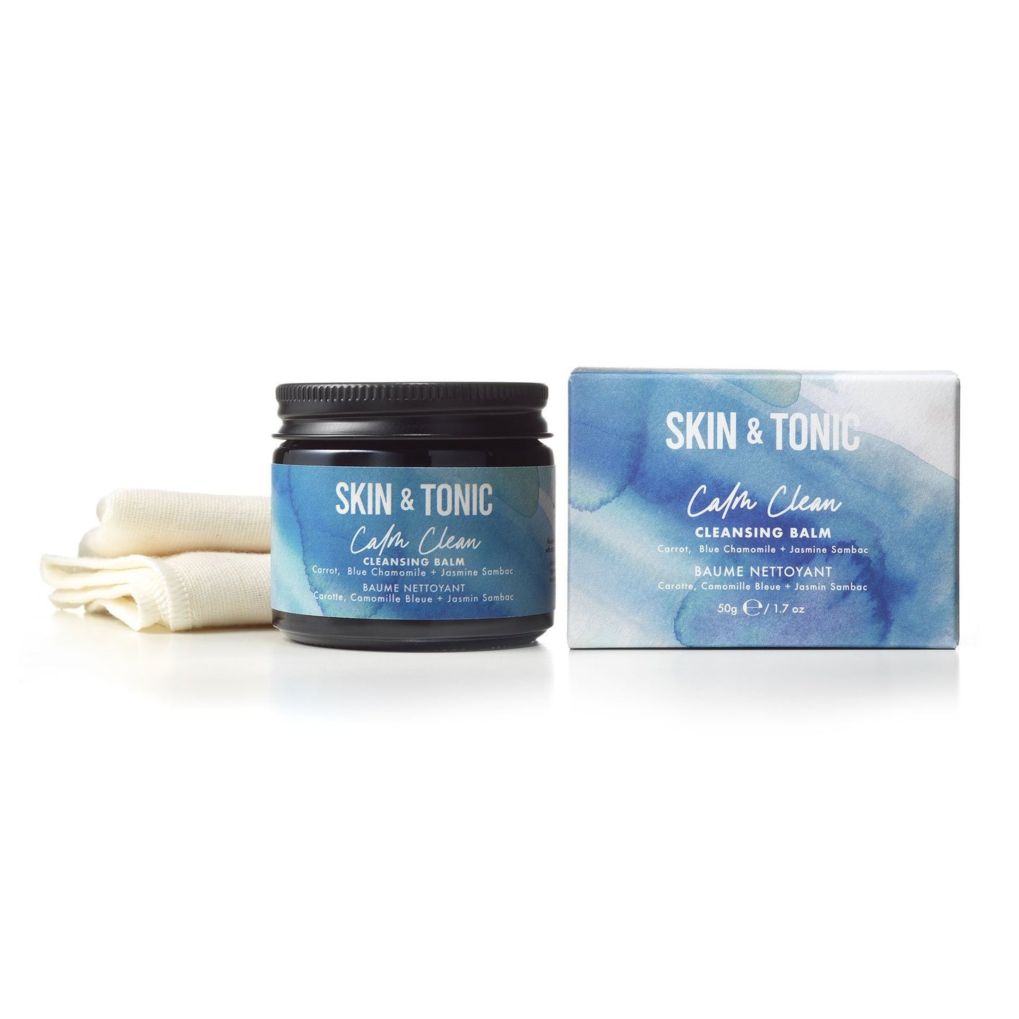 Skin & Tonic Calm Clean Cleansing Balm | 100% Natural, nourishing cleansing balm with organic cotton hot cloth | Vegan, Cruelty Free