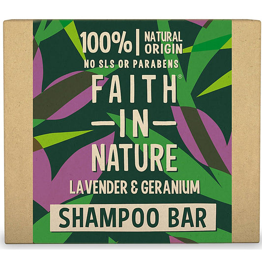 Faith In Nature - Lavender & Geranium Shampoo Bar | Organic, natural hydration | Vegan | Cruelty Free | Plastic Free | Low Waste | Natural Ingredients