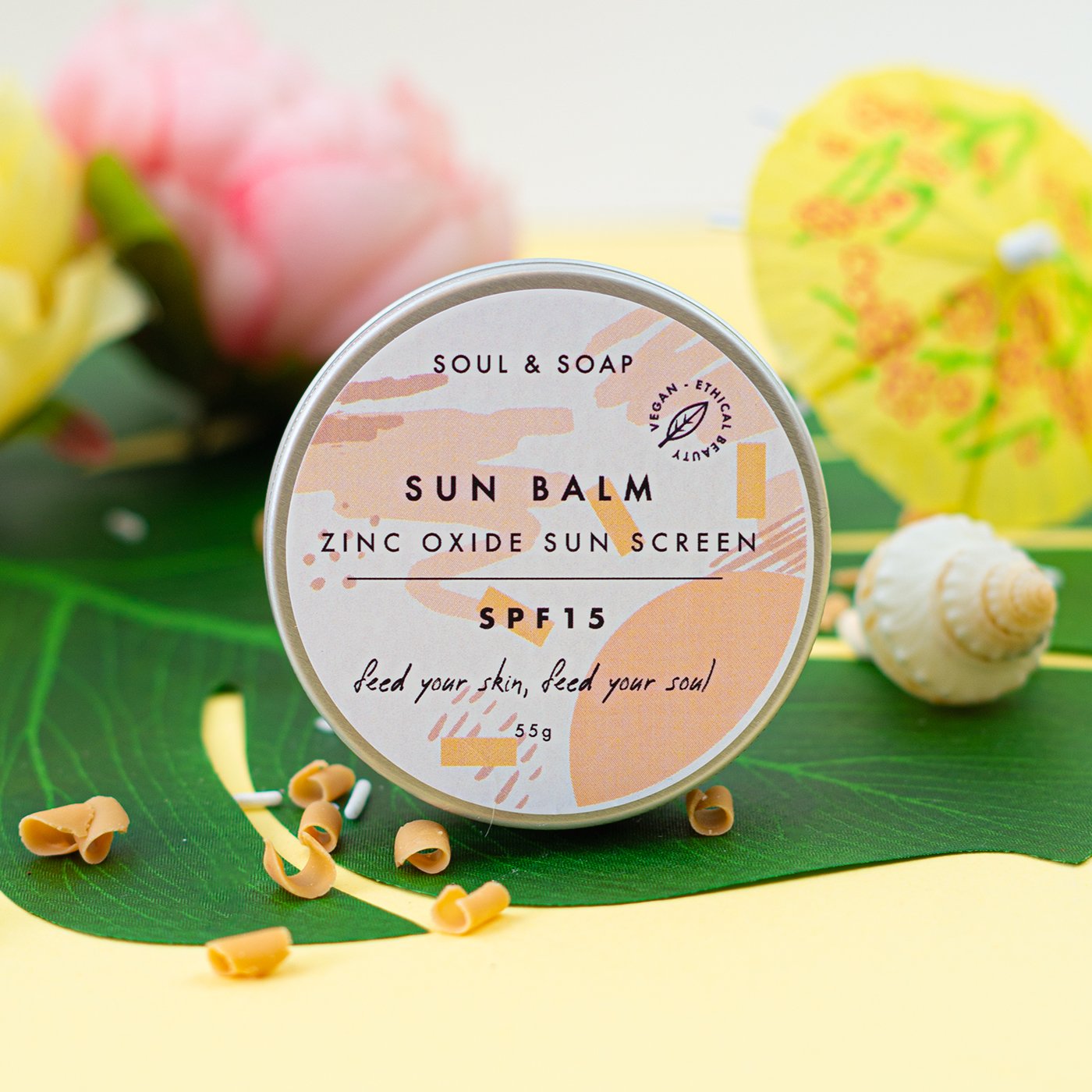 Soul & Soap Sun Balm SPF15 | All natural, mineral based sunscreen for your face, enriched with Vitamin E | Low Waste | Plastic Free | Cruelty Free