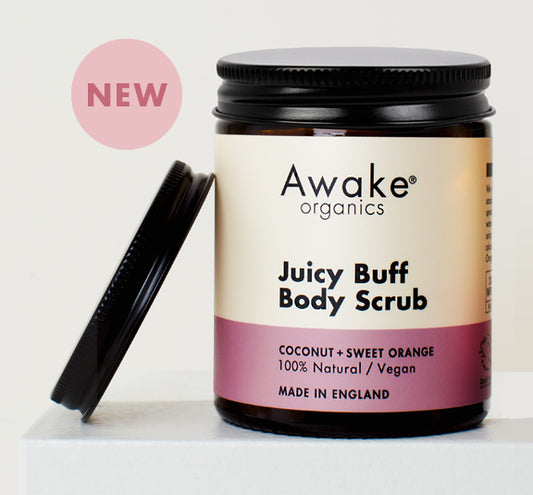 Awake Organics Juicy Buff Body Scrub with Coconut and Sweet Orange | Organic, 100% Natural, Vegan, Cruelty Free, Plastic Free, Zero Waste